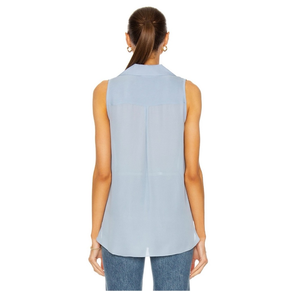 L’Agence Freja 100% Silk Draped Blouse Women’s Sleeveless Cote D’azure Blue Sz S - Picture 3 of 11